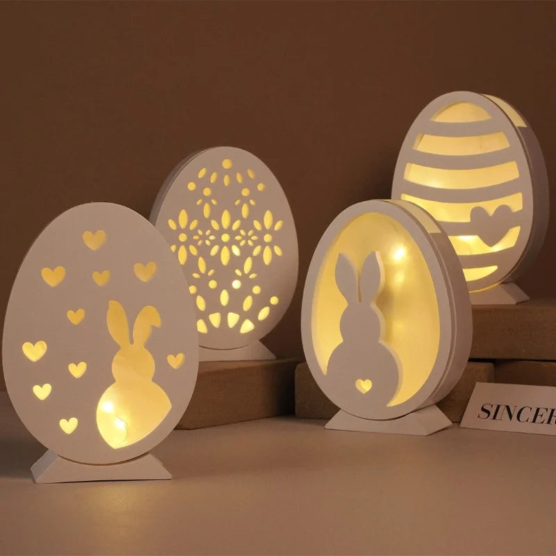 Hollow Easter Egg Rabbit Lamp Silhouette Silicone Mold DIY Gypsum Candle Base Plug-in Decorative Ornament Resin Mold Handicrafts