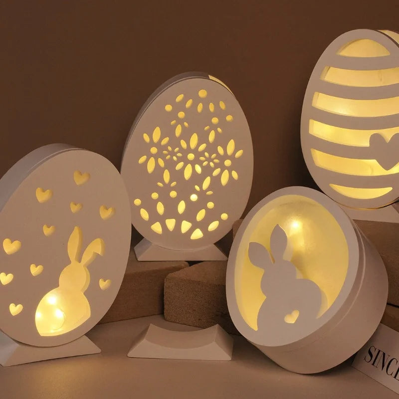 Hollow Easter Egg Rabbit Lamp Silhouette Silicone Mold DIY Gypsum Candle Base Plug-in Decorative Ornament Resin Mold Handicrafts