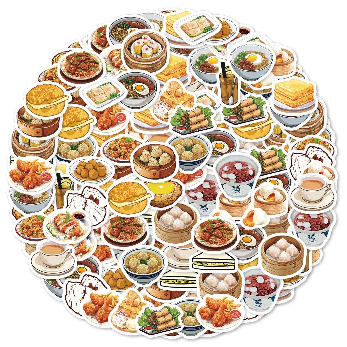 46pcs Barbecued Pork Bun, Chicken Ieg, Egg Tart Food Theme Stickers Decorated Notebook Water Bottle Diary Classic Toy Decal