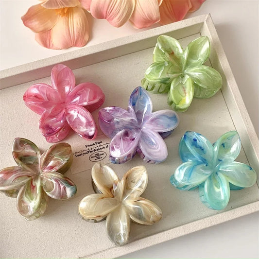 Summer Ice Transparency Pink Green Egg Flower Scratch Clip Shark Clip Sweet Fresh Marbled Plate Hair Clip Hair Scratch