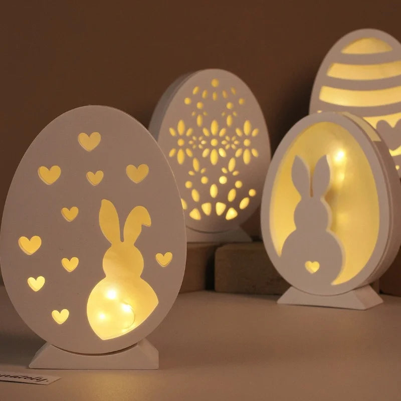 Hollow Easter Egg Rabbit Lamp Silhouette Silicone Mold DIY Gypsum Candle Base Plug-in Decorative Ornament Resin Mold Handicrafts