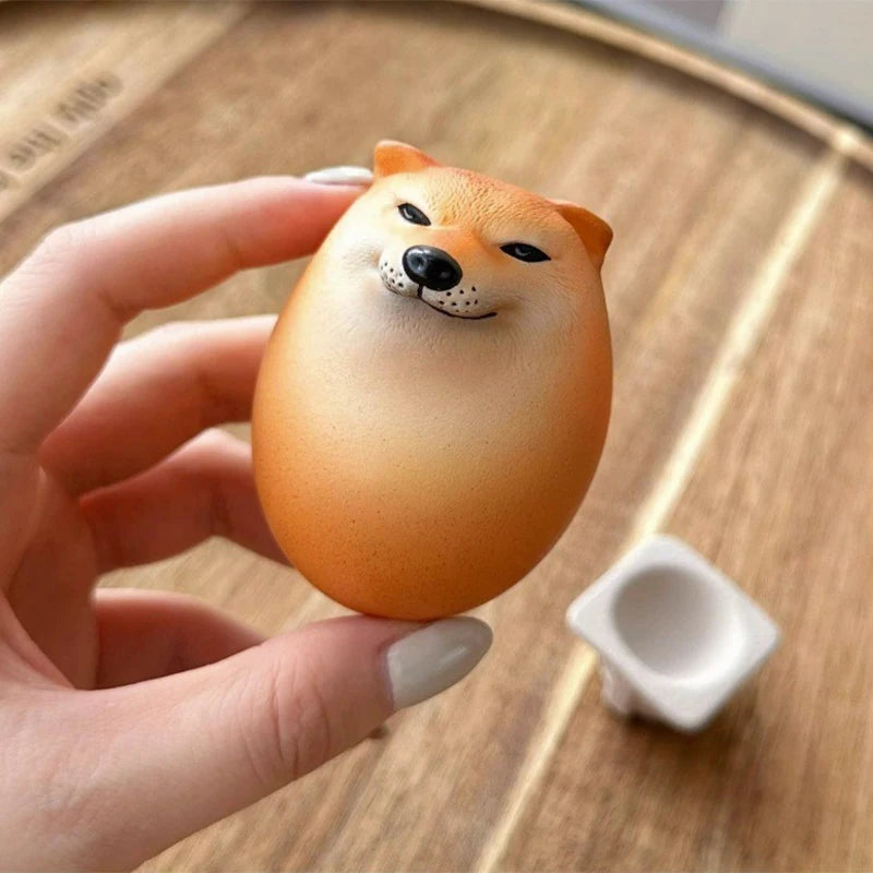 1PCS Creative Shiba Inu Realistic Egg Shape PVC Desk Decor Dog & Egg Union Decorations For Home Offices Fun Christmas Gifts