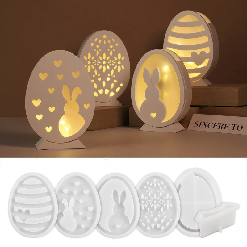 Hollow Easter Egg Rabbit Lamp Silhouette Silicone Mold DIY Gypsum Candle Base Plug-in Decorative Ornament Resin Mold Handicrafts