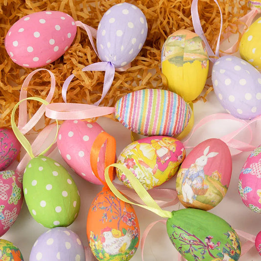 12pcs Foam Easter Eggs Happy Easter Party Decorations for Home Colorful Bunny Bird Egg Hanging Ornament DIY Craft Kids Gifts Toy