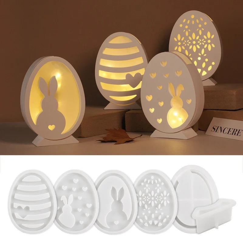 Hollow Easter Egg Rabbit Lamp Silhouette Silicone Mold DIY Gypsum Candle Base Plug-in Decorative Ornament Resin Mold Handicrafts