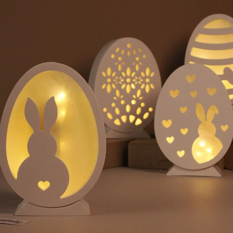 Hollow Easter Egg Rabbit Lamp Silhouette Silicone Mold DIY Gypsum Candle Base Plug-in Decorative Ornament Resin Mold Handicrafts