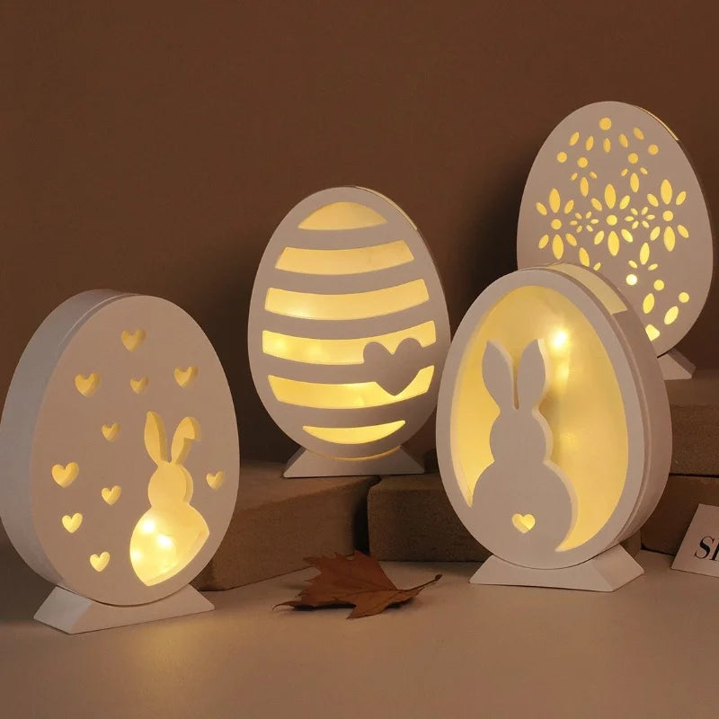 Hollow Easter Egg Rabbit Lamp Silhouette Silicone Mold DIY Gypsum Candle Base Plug-in Decorative Ornament Resin Mold Handicrafts