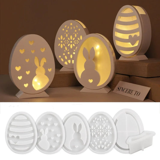 Hollow Easter Egg Rabbit Lamp Silhouette Silicone Mold DIY Gypsum Candle Base Plug-in Decorative Ornament Resin Mold Handicrafts